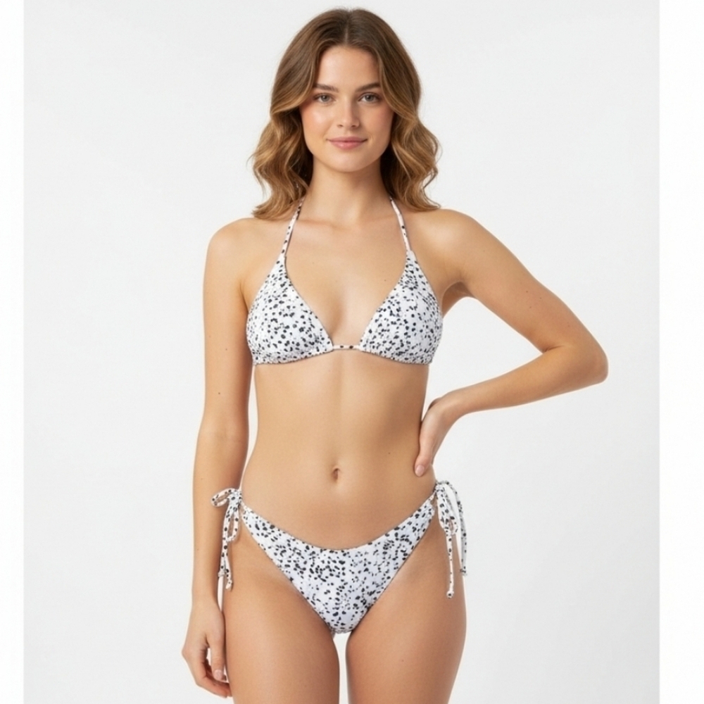 Zaful NEW White Polka Dot Cheeky Bikini Swim Suit Swimsuit Halter Strappy